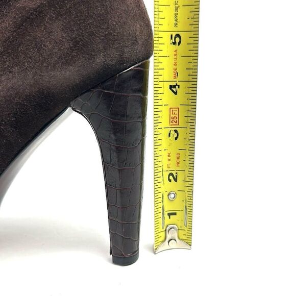 Stuart Weitzman Sockemup Platform Bootie High Heels Cola Brown Suede US 7,5 - Picture 14 of 15